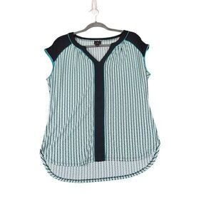 Worthington Womens Sleeveless Dress Blouse Top Turquoise Black Sz Large‎ Striped